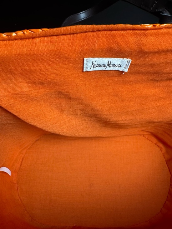 Neiman Marcus Orange Woven Straw Tote Bag Large Beach Resort Summer
